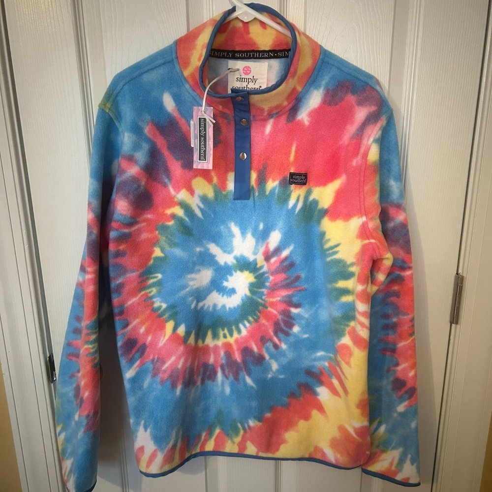 NWT Simply Southern Tie-dye Swirl Quarter Snap Fleece Pullover -Size XL